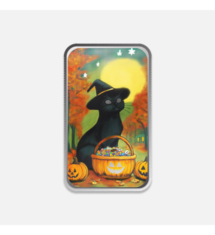 1 uncja sztabka srebra kolorowa "Halloween Cukierek albo psikus kot" 1 uncja sztabka srebra kolorowa "Halloween Cukierek albo psikus kot"