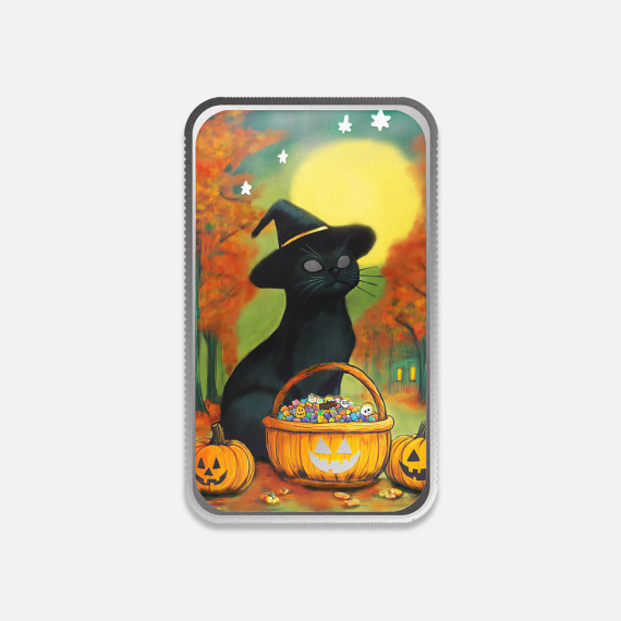 1 uncja sztabka srebra kolorowa "Halloween Cukierek albo psikus kot"