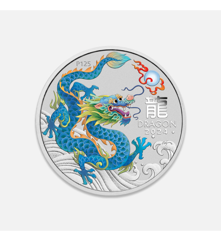 Srebrna moneta Lunar III: Rok Smoka Turkusowy 2024 1 uncja Srebrna moneta Lunar III: Rok Smoka Turkusowy 2024 1 uncja