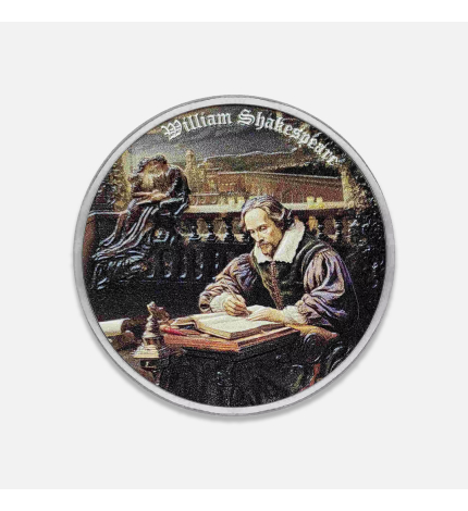 Srebrna moneta kolorowana Fidżi: Shakespeare x Romeo i Julia 2024 Proof 1 uncja Srebrna moneta kolorowana Fidżi: Shakespeare x Romeo i Julia 2024 Proof 1 uncja