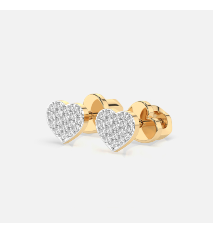 Złote kolczyki z motywem serca z diamentami 0.18 ct - próba 585 Złote kolczyki z motywem serca z diamentami 0.18 ct - próba 585