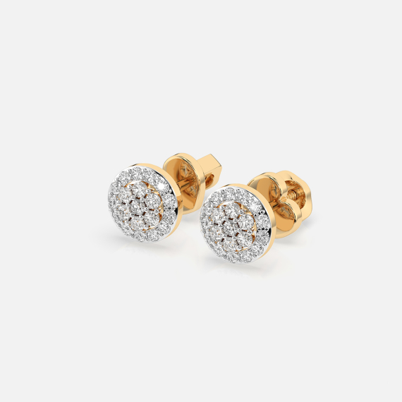Złote kolczyki z motywem diamentowego koła 0.3 ct - próba 585