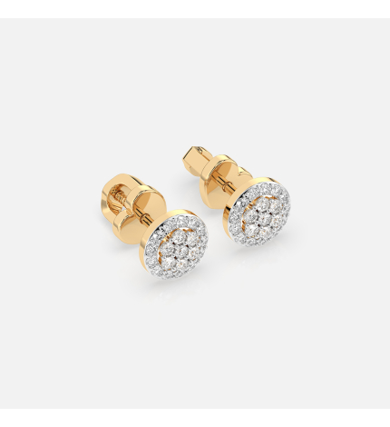 Złote kolczyki z motywem diamentowego koła 0.3 ct - próba 585 Złote kolczyki z motywem diamentowego koła 0.3 ct - próba 585