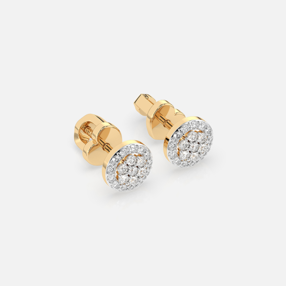 Złote kolczyki z motywem diamentowego koła 0.3 ct - próba 585 Złote kolczyki z motywem diamentowego koła 0.3 ct - próba 585