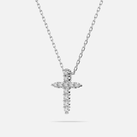Naszyjnik z białego złota z zawieszką krzyżyk z diamentami 0.09 ct - próba 585 Naszyjnik z białego złota z zawieszką krzyżyk z diamentami 0.09 ct - próba 585