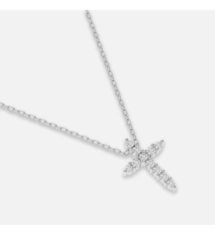Naszyjnik z białego złota z zawieszką krzyżyk z diamentami 0.09 ct - próba 585 Naszyjnik z białego złota z zawieszką krzyżyk z diamentami 0.09 ct - próba 585
