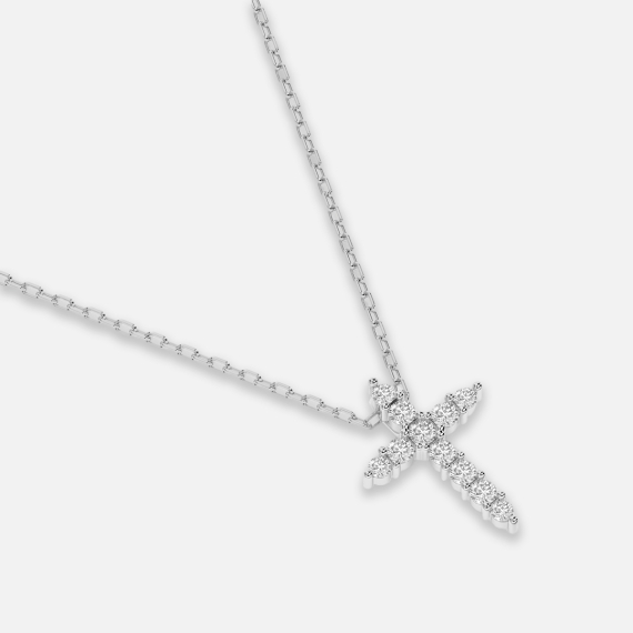 Naszyjnik z białego złota z zawieszką krzyżyk z diamentami 0.09 ct - próba 585 Naszyjnik z białego złota z zawieszką krzyżyk z diamentami 0.09 ct - próba 585