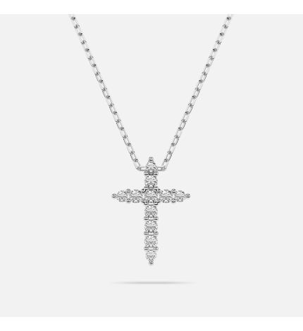 Naszyjnik z białego złota z zawieszką krzyżyk z diamentami 0.09 ct - próba 585 Naszyjnik z białego złota z zawieszką krzyżyk z diamentami 0.09 ct - próba 585