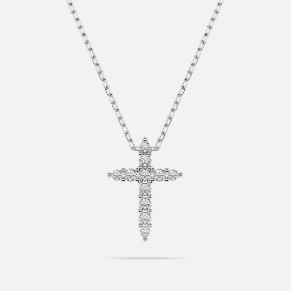 Naszyjnik z białego złota z zawieszką krzyżyk z diamentami 0.09 ct - próba 585