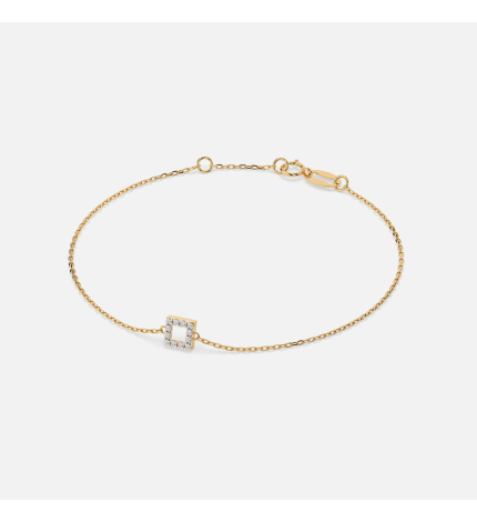 Złota bransoletka z zawieszką kwadrat z diamentami 0.06 ct - próba 585 Złota bransoletka z zawieszką kwadrat z diamentami 0.06 ct - próba 585