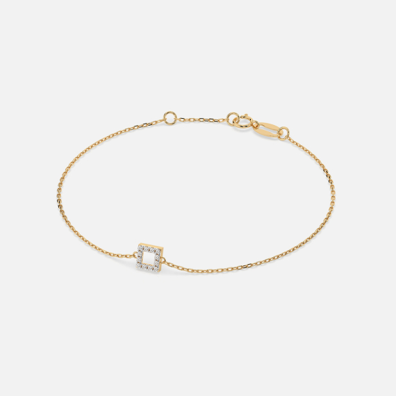 Złota bransoletka z zawieszką kwadrat z diamentami 0.06 ct - próba 585