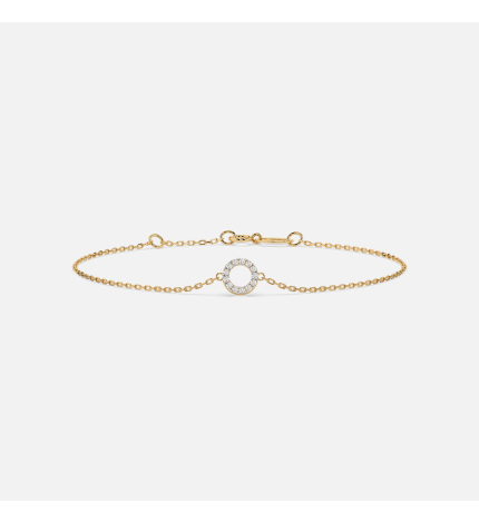 Złota bransoletka z okrągłą zawieszką z diamentami 0.07 ct - próba 585 Złota bransoletka z okrągłą zawieszką z diamentami 0.07 ct - próba 585