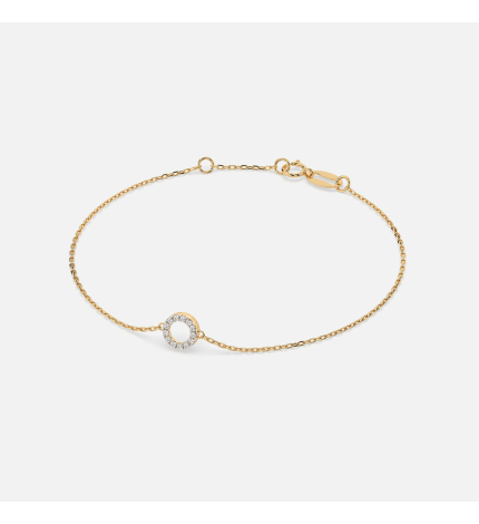 Złota bransoletka z okrągłą zawieszką z diamentami 0.07 ct - próba 585 Złota bransoletka z okrągłą zawieszką z diamentami 0.07 ct - próba 585