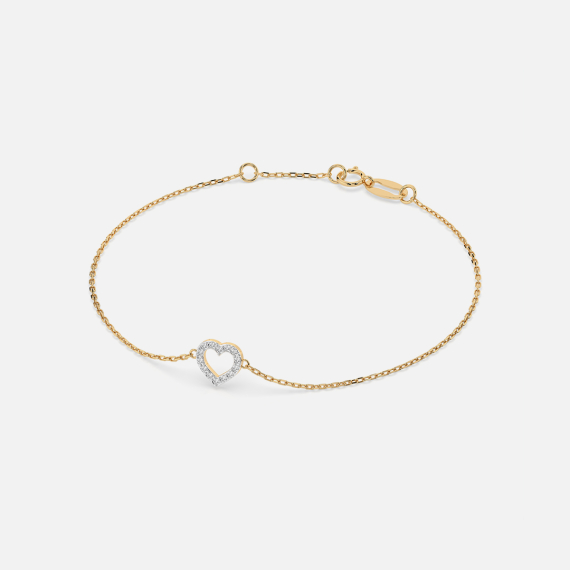 Złota bransoletka z zawieszką serce z diamentami 0.07 ct - próba 585