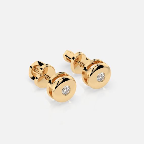 Złote kolczyki okrągłe z diamentami 0.08 ct - próba 585 Złote kolczyki okrągłe z diamentami 0.08 ct - próba 585