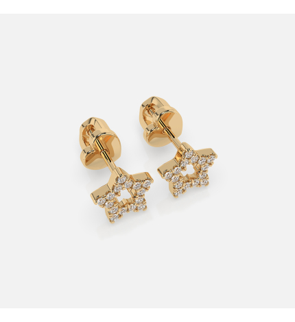 Złote kolczyki gwiazdy z diamentami 0.14 ct - próba 585 Złote kolczyki gwiazdy z diamentami 0.14 ct - próba 585