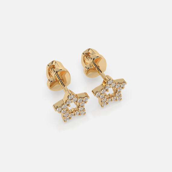 Złote kolczyki gwiazdy z diamentami 0.14 ct - próba 585 Złote kolczyki gwiazdy z diamentami 0.14 ct - próba 585