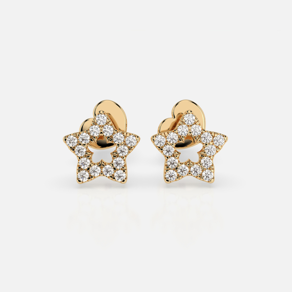 Złote kolczyki gwiazdy z diamentami 0.14 ct - próba 585 Złote kolczyki gwiazdy z diamentami 0.14 ct - próba 585