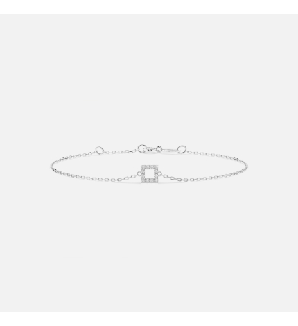 Bransoletka z białego złota zawieszką kwadrat z diamentami 0.06 ct - próba 585 Bransoletka z białego złota zawieszką kwadrat z diamentami 0.06 ct - próba 585