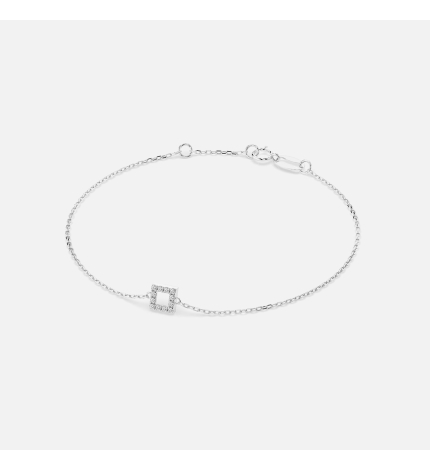 Bransoletka z białego złota zawieszką kwadrat z diamentami 0.06 ct - próba 585 Bransoletka z białego złota zawieszką kwadrat z diamentami 0.06 ct - próba 585