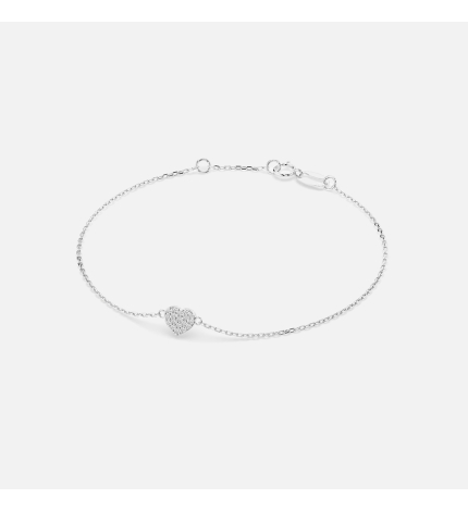 Bransoletka z białego złota z zawieszką serce z diamentami 0.09 ct - próba 585 Bransoletka z białego złota z zawieszką serce z diamentami 0.09 ct - próba 585