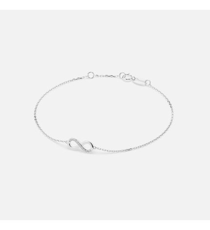 Bransoletka z białego złota z zawieszką Znak Nieskończoności z diamentami 0.05 ct - próba 585 Bransoletka z białego złota z zawieszką Znak Nieskończoności z diamentami 0.05 ct - próba 585