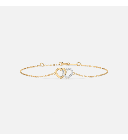 Złota bransoletka z zawieszką dwóch serc z diamentami 0.08 ct - próba 585 Złota bransoletka z zawieszką dwóch serc z diamentami 0.08 ct - próba 585