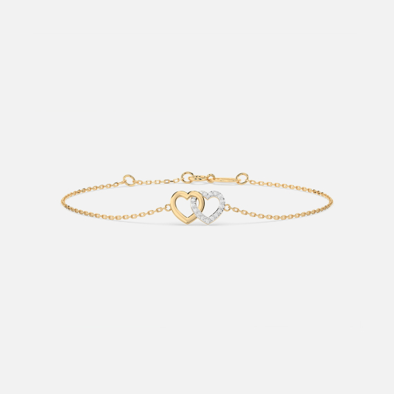 Złota bransoletka z zawieszką dwóch serc z diamentami 0.08 ct - próba 585 Złota bransoletka z zawieszką dwóch serc z diamentami 0.08 ct - próba 585