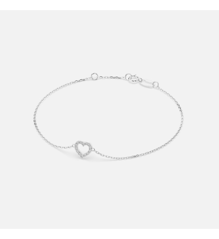 Bransoletka z zawieszką serce z białego złota z diamentami 0.07 ct - próba 585 Bransoletka z zawieszką serce z białego złota z diamentami 0.07 ct - próba 585