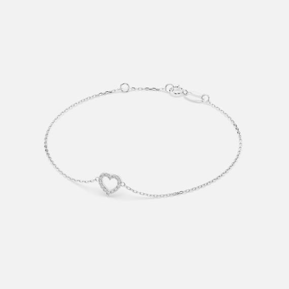 Bransoletka z zawieszką serce z białego złota z diamentami 0.07 ct - próba 585