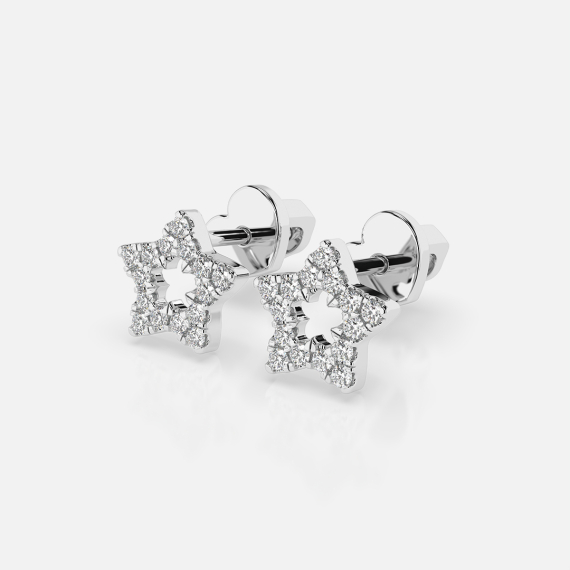 Kolczyki gwiazdy z białego złota z diamentami 0.14 ct - próba 585