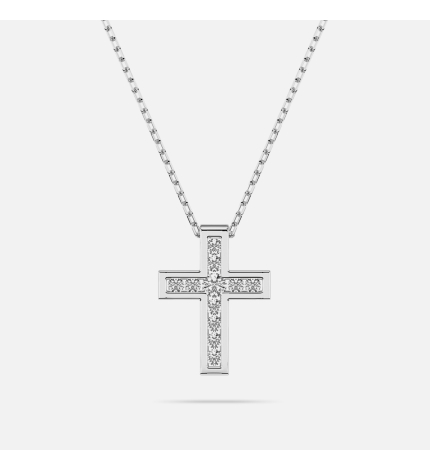 Naszyjnik z zawieszką krzyżyk z białego złota z diamentami 0.11 ct - próba 585 Naszyjnik z zawieszką krzyżyk z białego złota z diamentami 0.11 ct - próba 585