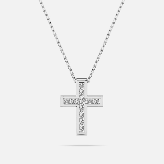 Naszyjnik z zawieszką krzyżyk z białego złota z diamentami 0.11 ct - próba 585