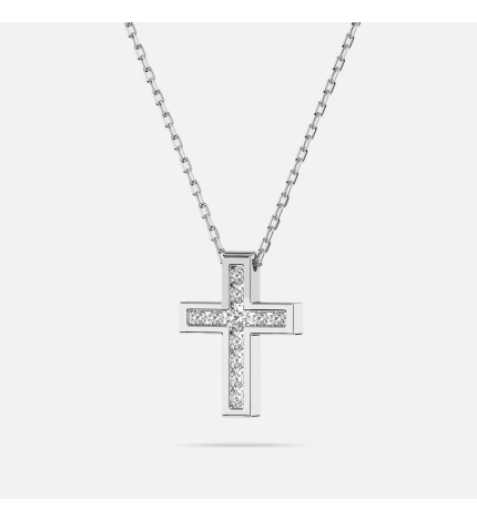 Naszyjnik z zawieszką krzyżyk z białego złota z diamentami 0.11 ct - próba 585 Naszyjnik z zawieszką krzyżyk z białego złota z diamentami 0.11 ct - próba 585