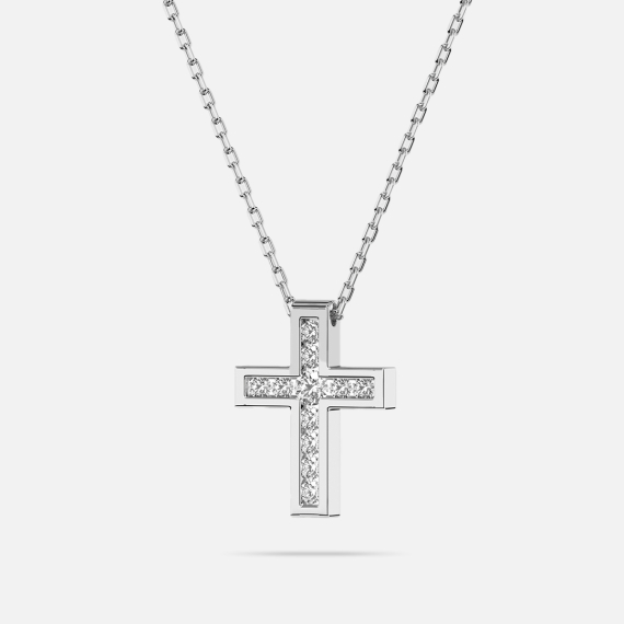 Naszyjnik z zawieszką krzyżyk z białego złota z diamentami 0.11 ct - próba 585 Naszyjnik z zawieszką krzyżyk z białego złota z diamentami 0.11 ct - próba 585
