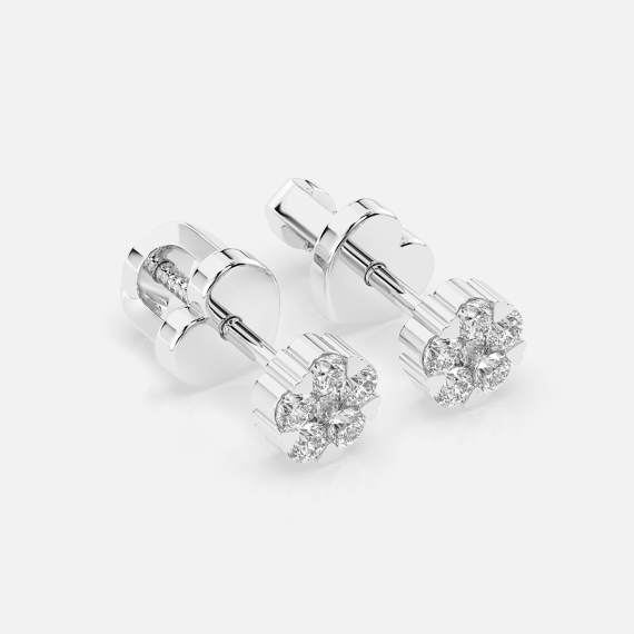 Kolczyki z motywem kwiatowym z białego złota z diamentami - próba 585 Kolczyki z motywem kwiatowym z białego złota z diamentami - próba 585