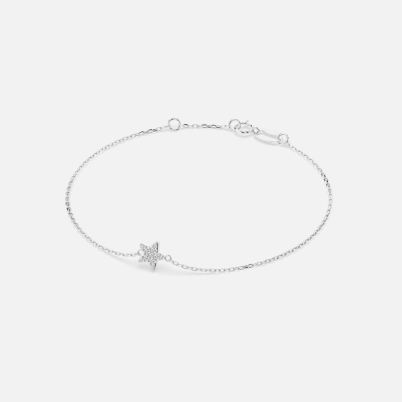 Bransoletka z zawieszką gwiazdy z białego złota z diamentami 0.08 ct - próba 585