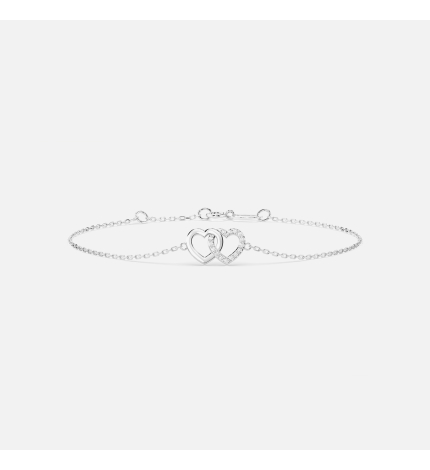 Bransoletka z zawieszką dwóch serc z białego złota z diamentami 0.08 ct - próba 585 Bransoletka z zawieszką dwóch serc z białego złota z diamentami 0.08 ct - próba 585