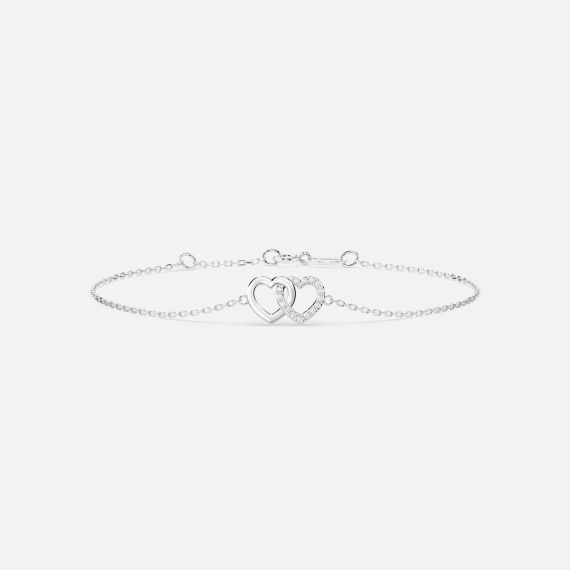 Bransoletka z zawieszką dwóch serc z białego złota z diamentami 0.08 ct - próba 585 Bransoletka z zawieszką dwóch serc z białego złota z diamentami 0.08 ct - próba 585