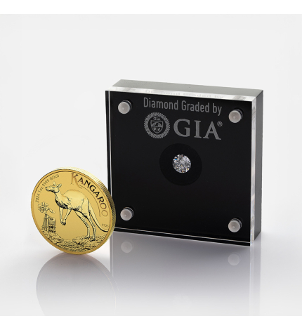 Zestaw złota moneta Australijski Kangur 1 uncja i diament 0.50 ct Zestaw złota moneta Australijski Kangur 1 uncja i diament 0.50 ct
