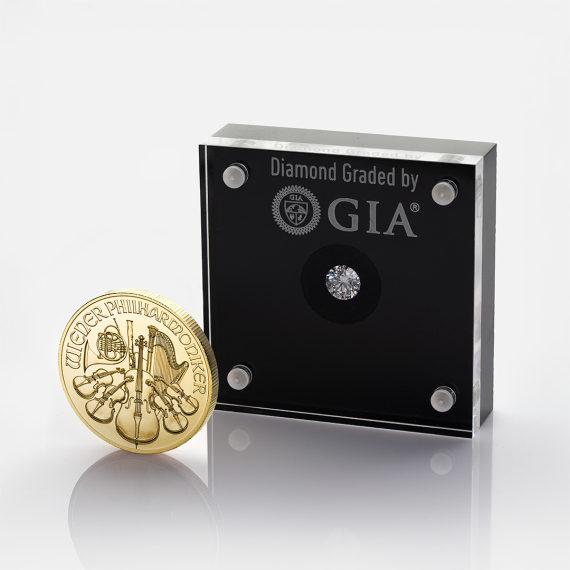 Zestaw złota moneta Wiedeńscy Filharmonicy 1 uncja i diament 0.22 ct Zestaw złota moneta Wiedeńscy Filharmonicy 1 uncja i diament 0.22 ct
