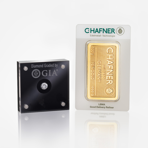 Zestaw złota sztabka 100 g i diament 0.45 ct Zestaw złota sztabka 100 g i diament 0.45 ct